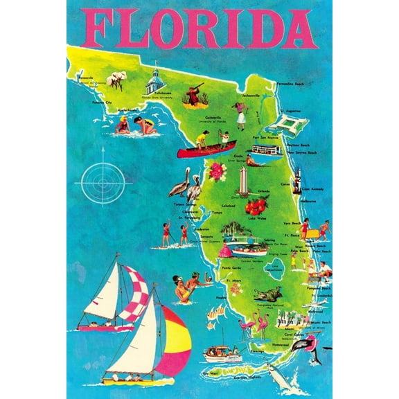 Art.com Map of Florida Art Print, 12" x 18"