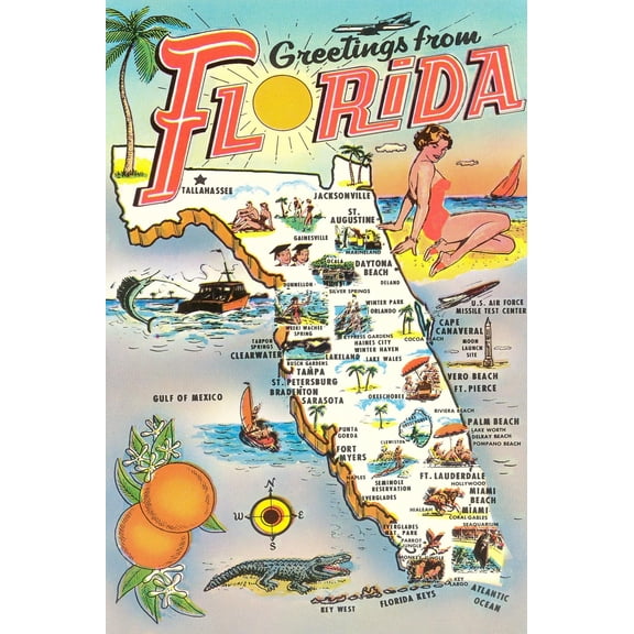 Art.com Map of Florida Art Print, 16" x 24"