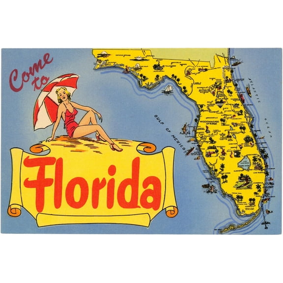Art.com Map of Florida Art Print, 18" x 12"