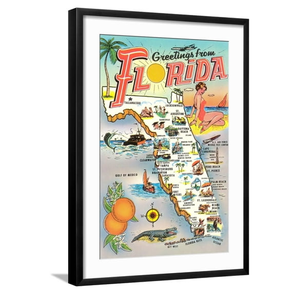 Art.com Map of Florida Art Print, Black Frame Wall Art, 21" x 29"