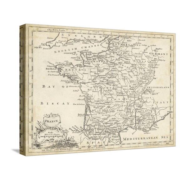 Art.com Map of France Stretched Canvas Print Wall Art by T. Jeffreys, 24" x 18"