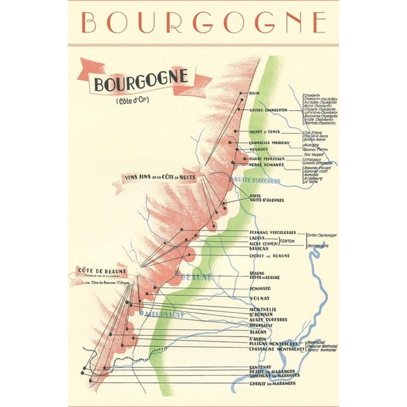 Art.com Map of French Bourgogne Wine Country Art Print, 12" x 18"