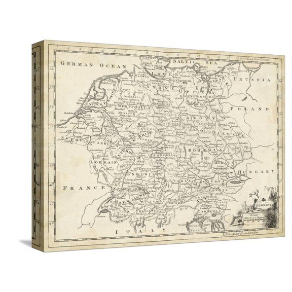 Art.com Map of Germany Stretched Canvas Print Wall Art by T. Jeffreys, 16" x 12"