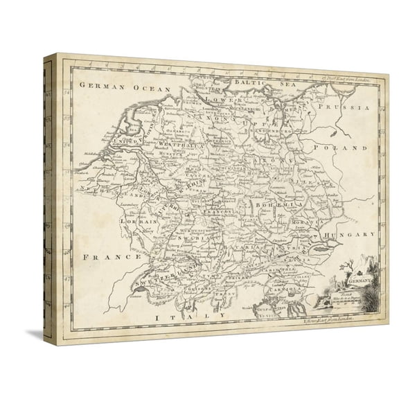 Art.com Map of Germany Stretched Canvas Print Wall Art by T. Jeffreys, 24" x 18"