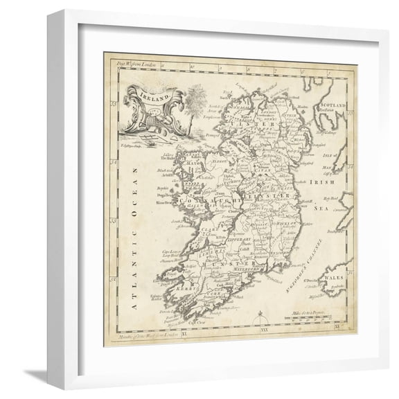 Art.com Map of Ireland Art Print by T. Jeffreys, White Frame Wall Art, 21" x 21"