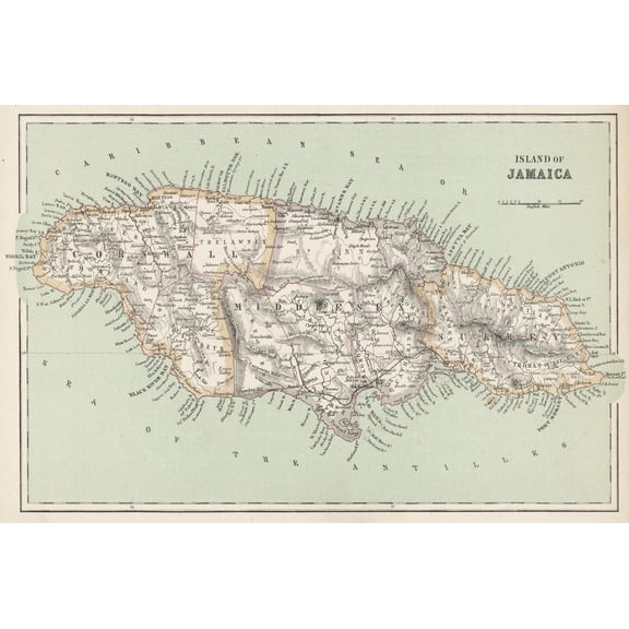 Art.com Map of Jamaica Photographic Print, 18" x 12"