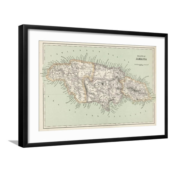 Art.com Map of Jamaica Photographic Print, Black Frame Wall Art, 29" x 21"