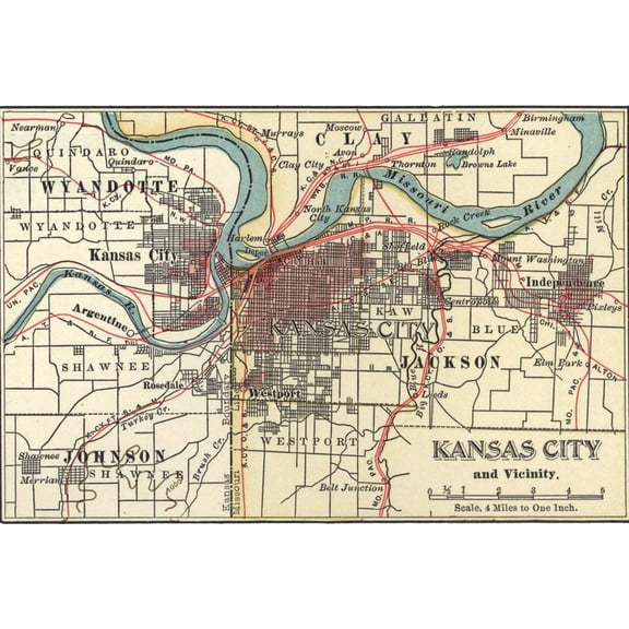 Art.com Map of Kansas City (C. 1900), Maps Art Print by Encyclopaedia Britannica, 18" x 12"