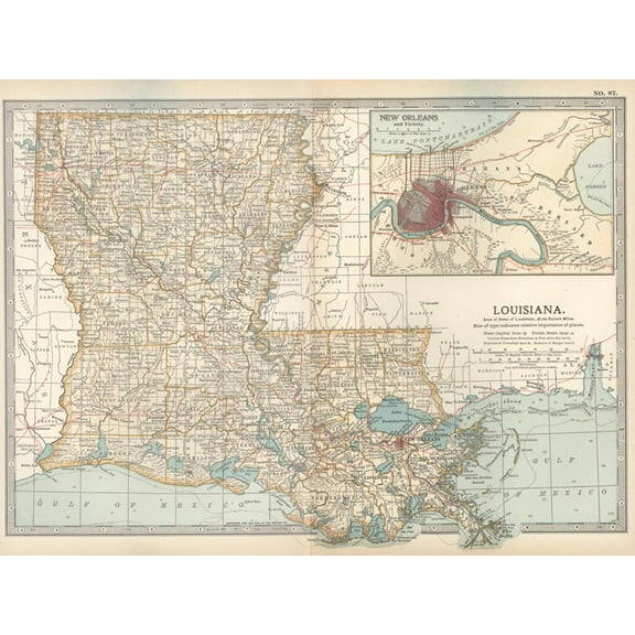 Art.com Map of Louisiana. United States. Inset Map of New Orleans and Vicinity Art Print by Encyclopaedia Britannica, 24" x 18"