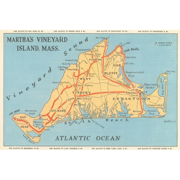 Art.com Map of Martha's Vineyard Art Print, 36" x 24"