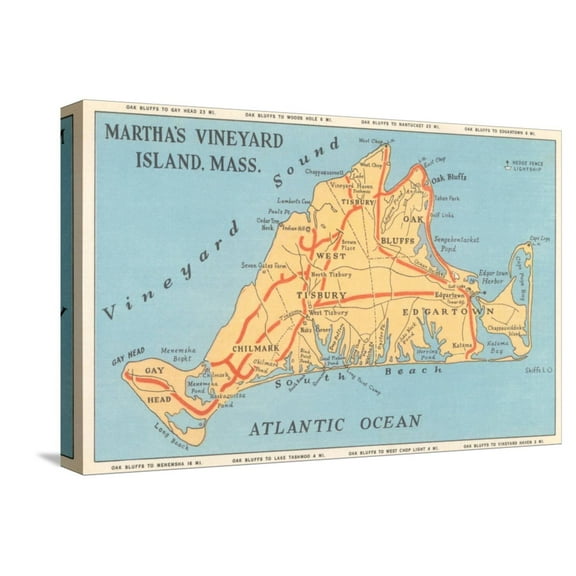 Art.com Map of Martha's Vineyard Stretched Canvas Print Wall Art, 18" x 12"