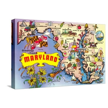 Art.com Map of Maryland Stretched Canvas Print Wall Art, 24" x 16"