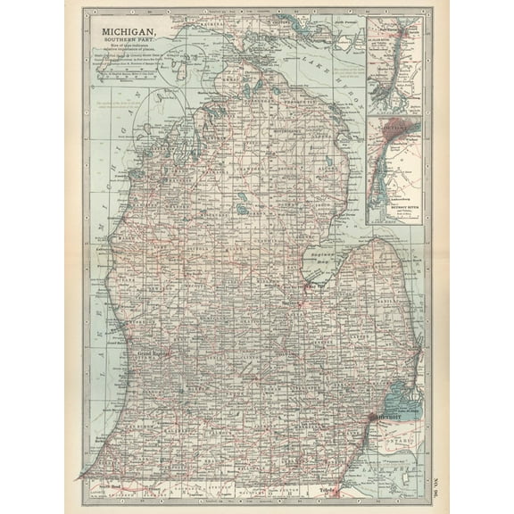 Art.com Map of Michigan, Southern Part Art Print by Encyclopaedia Britannica, 18" x 24"