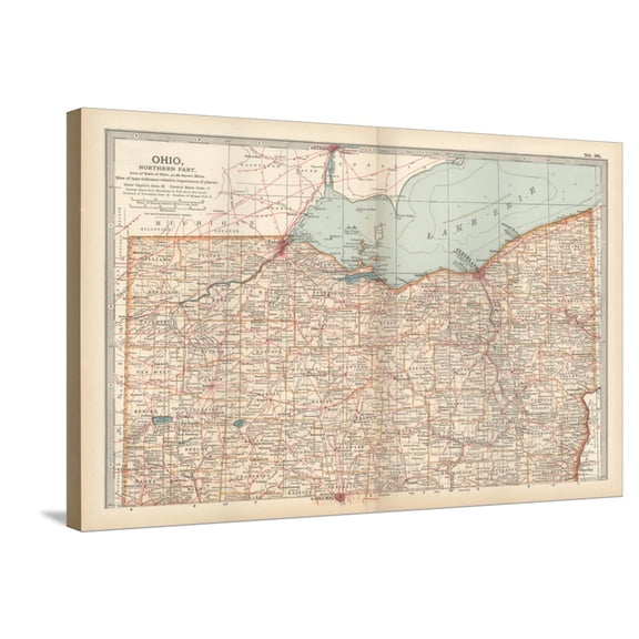 Art.com Map of Ohio, Northern Part. United States Stretched Canvas Print Wall Art by Encyclopaedia Britannica, 36" x 24"