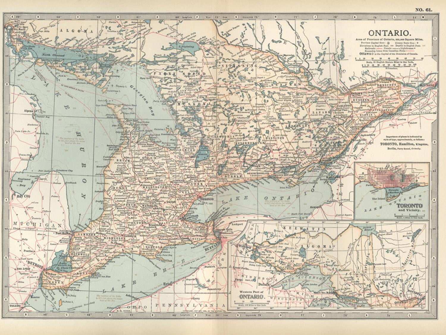Map of Ontario, Canada. Insets of Toronto and Western Part of