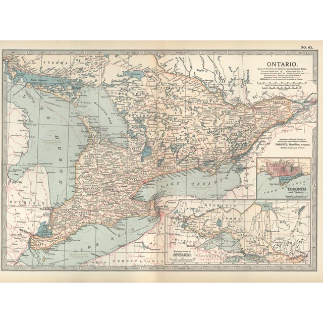Map of Ontario, Canada. Insets of Toronto and Western Part of