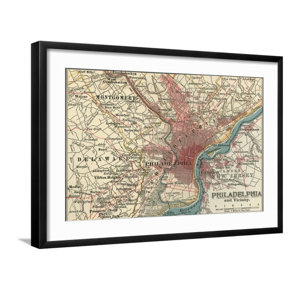 Art.com Map of Philadelphia (C. 1900), Maps Art Print by Encyclopaedia Britannica, Black Frame Wall Art, 29" x 21"