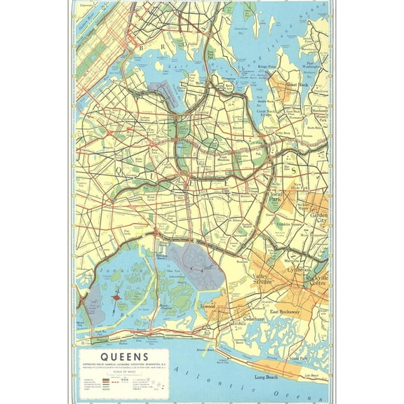 Art.com Map of Queens, New York Art Print, 12" x 18"