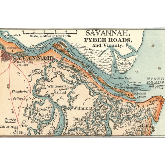 Art.com Map of Savannah (C. 1900), Maps Art Print by Encyclopaedia Britannica, 24" x 16"