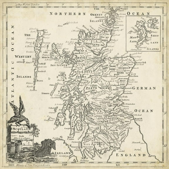 Art.com Map of Scotland Art Print by T. Jeffreys, 16" x 16"