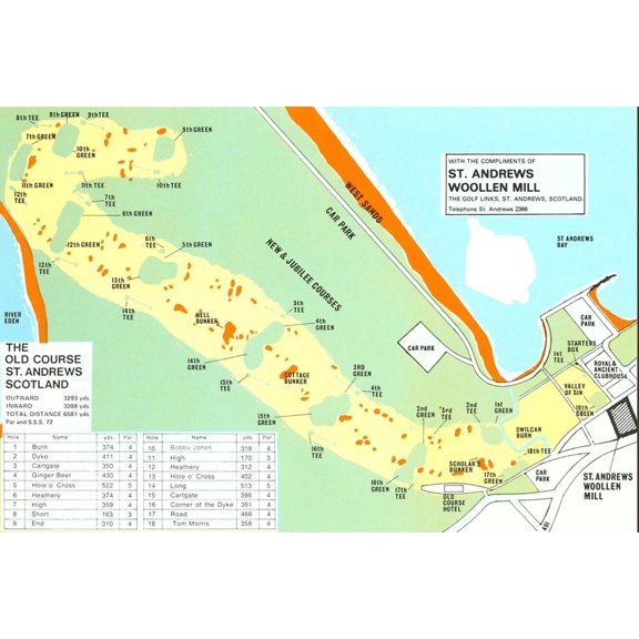 Art.com Map of St. Andrews Golf Course Art Print, 18" x 12"