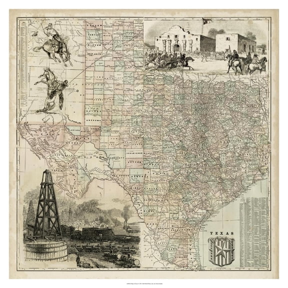 Art.com Map of Texas Art Print, 24" x 24"