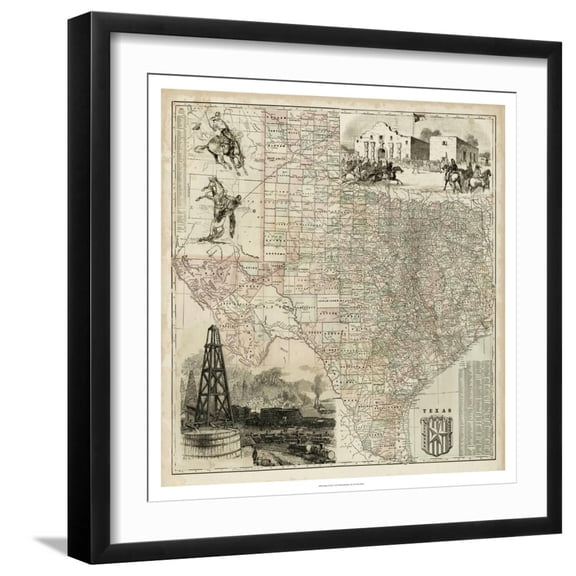 Art.com Map of Texas Art Print, Black Frame Wall Art, 21" x 21"
