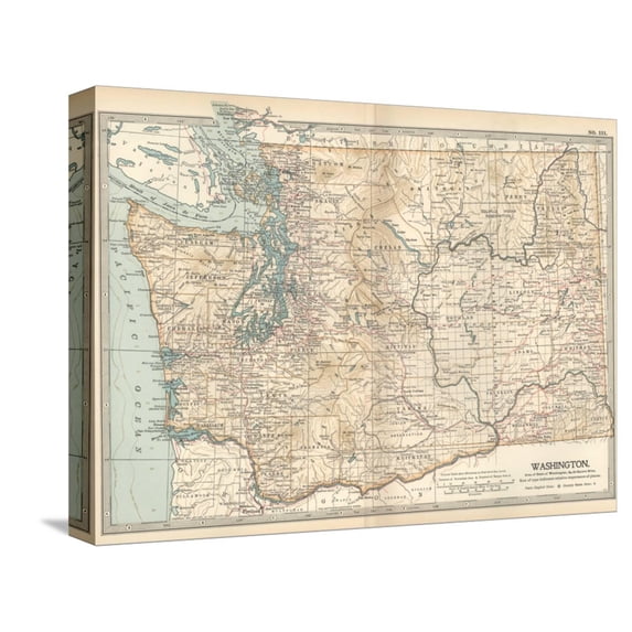 Art.com Map of Washington State. United States Stretched Canvas Print Wall Art by Encyclopaedia Britannica, 16" x 12"