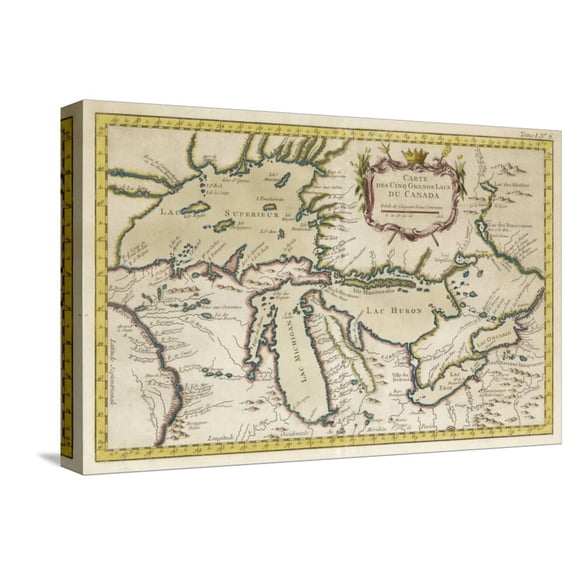 Art.com Map of the Great Lakes Stretched Canvas Print Wall Art, 18" x 12"