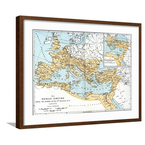 Art.com Map of the Roman Empire, 2nd Century Ad Giclee Print, Brown Frame Wall Art, 29" x 23"