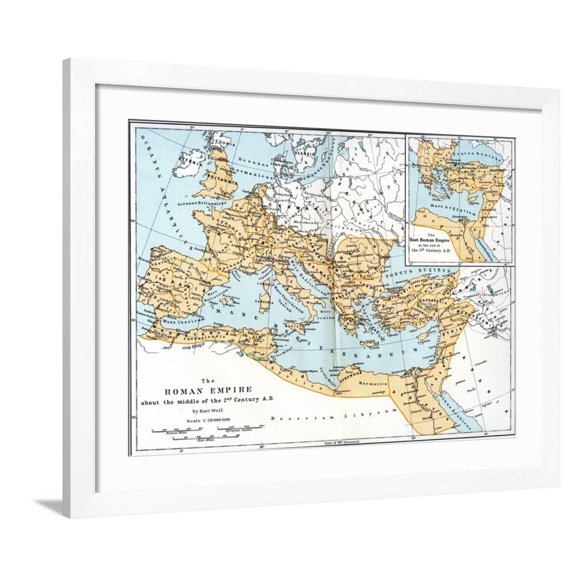 Art.com Map of the Roman Empire, 2nd Century Ad Giclee Print, White Frame Wall Art, 40" x 32"