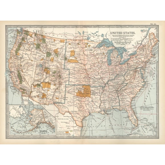 Art.com Map of the United States. Inset of Alaska Art Print by Encyclopaedia Britannica, 24" x 18"