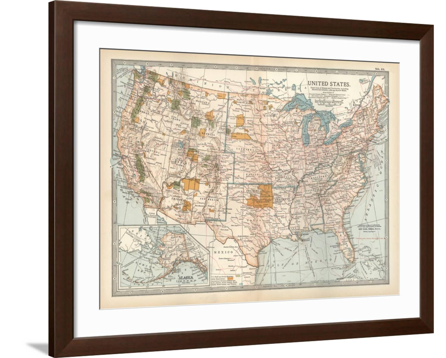 Art.com Map of the United States. Inset of Alaska Art Print by ...