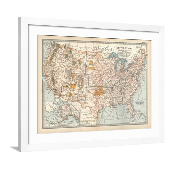 Art.com Map of the United States. Inset of Alaska Art Print by Encyclopaedia Britannica, White Frame Wall Art, 40" x 32"