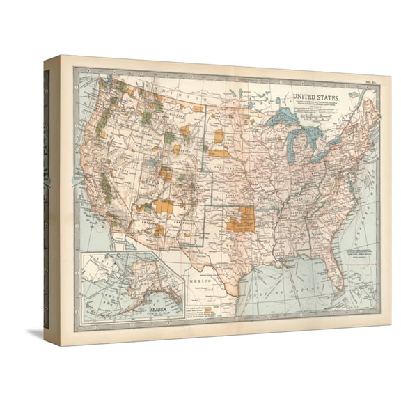 Art.com Map of the United States. Inset of Alaska Stretched Canvas Print Wall Art by Encyclopaedia Britannica, 16" x 12"