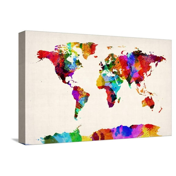 Art.com Map of the World Map Abstract Painting Stretched Canvas Print Wall Art by Michael Tompsett, 18" x 12"