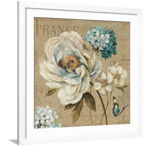 Art.com Marche de Fleurs Blue III Art Print by Lisa Audit, White Frame Wall Art, 38" x 38"