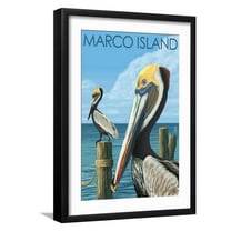 Art.com Marco Island - Pelicans Art Print by Lantern Press, Black Frame Wall Art, 17" x 23"