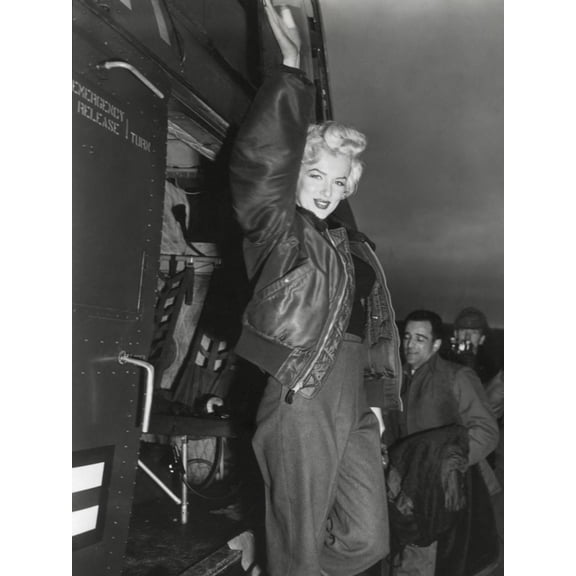 Art.com Marilyn Monroe Arriving by Helicopter at a U.S. Military Base in Korea Photo, 12" x 16"