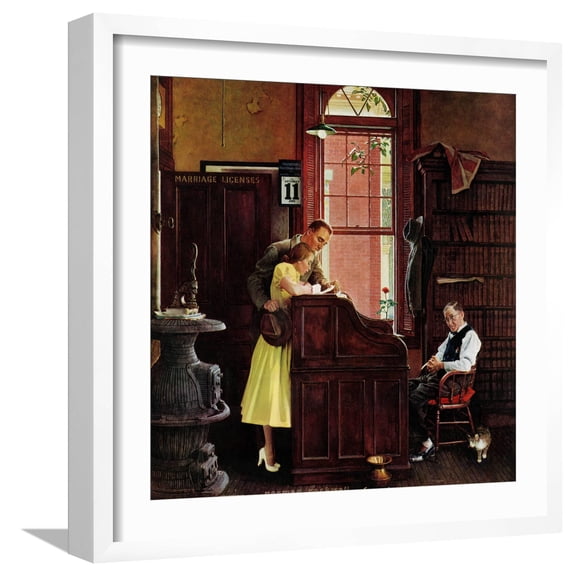 Art.com Marriage License, June 11,1955 Giclee Print by Norman Rockwell, White Frame Wall Art, 21" x 21"