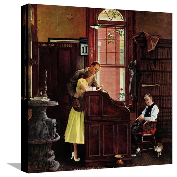 Art.com Marriage License, June 11,1955 Stretched Canvas Print Wall Art by Norman Rockwell, 16" x 16"