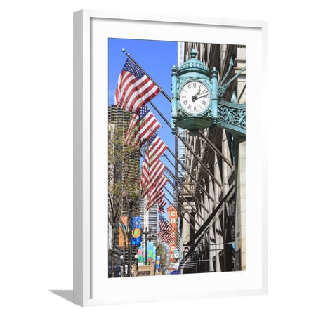 Art.com Marshall Field Building Clock, State Street, Chicago, Illinois, United States of America Photographic Print by Amanda Hall, White Frame Wall Art, 21" x 29"