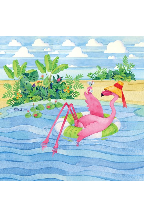 Martini Float Flamingo Art Print by Paul Brent, 16" x 16"