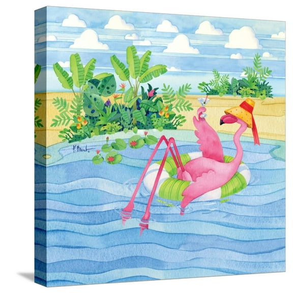 Art.com Martini Float Flamingo Stretched Canvas Print Wall Art by Paul Brent, 16" x 16"
