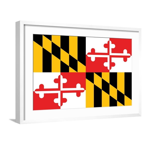 Art.com Maryland - State Flag Art Print by Lantern Press, White Frame Wall Art, 29" x 21"