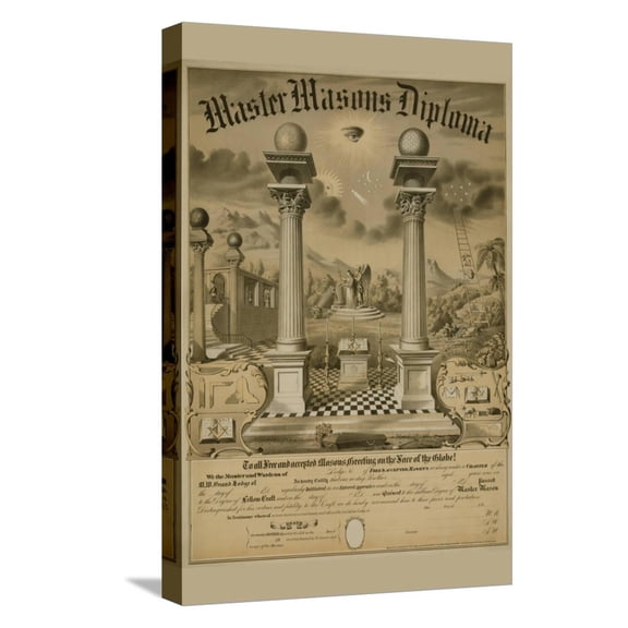 Art.com Masonic Symbols - Master Masons Diploma Stretched Canvas Print Wall Art, 12" x 18"