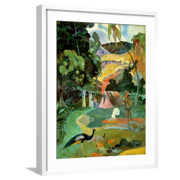 Art.com Matamoe Or, Landscape with Peacocks, 1892 Giclee Print by Paul Gauguin, White Frame Wall Art, 23" x 29"