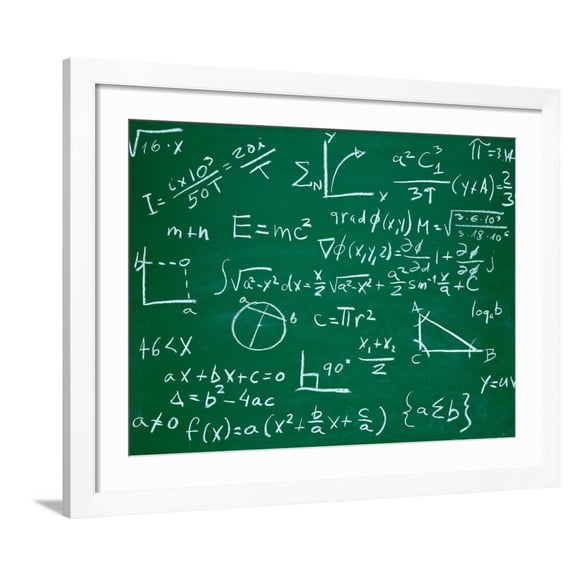 Art.com Math Formulas on School Blackboard Education Art Print by PicsFive, White Frame Wall Art, 40" x 32"
