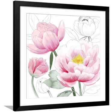 Art.com May Peonies I Art Print by Grace Popp, Black Frame Wall Art, 38" x 38"