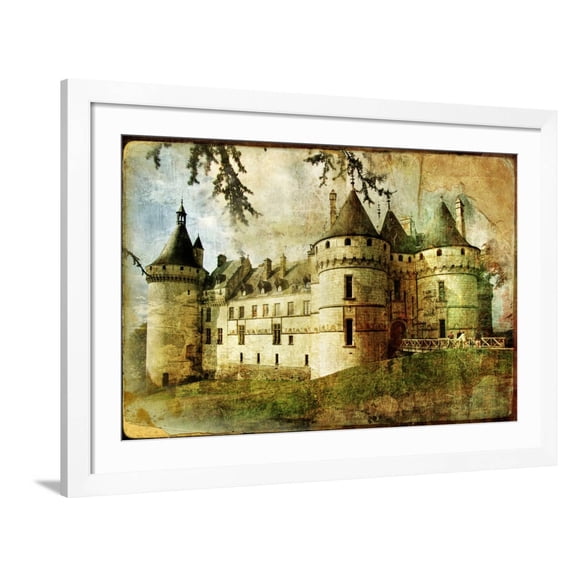 Art.com Medieval Castle - Old Book Of The Fairy Tales Art Print by Maugli-l, White Frame Wall Art, 44" x 32"